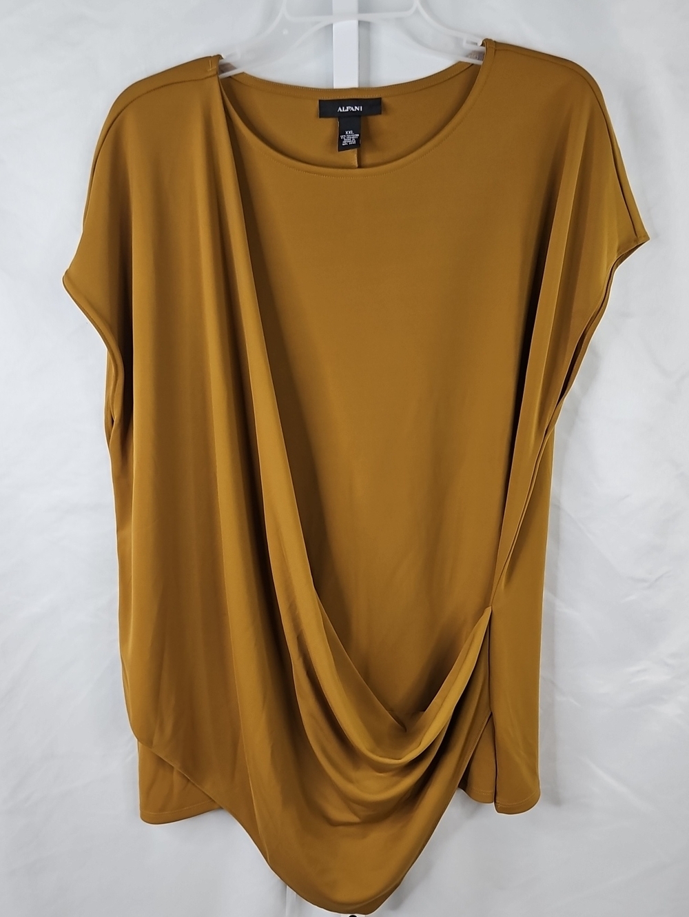 Alfani Women's Draped Jershey Top in Mustard Gold Size XXL
